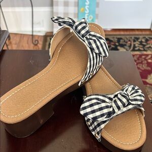 Gingham Bow Slip-On Sandals